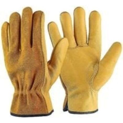 Gants de Travail en Cuir de Vache,pour Chauffeurs, Bricolage ,Jardinage, Stockage, Travaux Agricoles, Multifonctions (XL, Jaune)