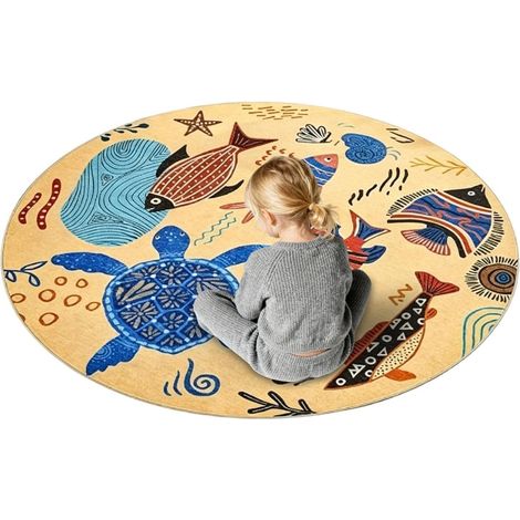 Tapis de jeu rond pour enfants , en velours cristal doux , coin lecture portable et moelleux , , d'i (1/5)