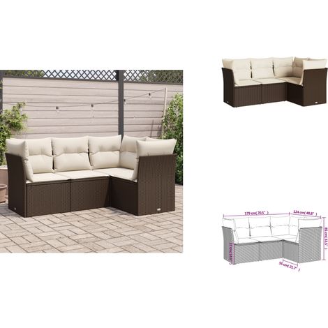 4-tlg. Garten-Sofagarnitur mit Kissen Braun Poly Rattan - Esszimmergarnitur - Sofa Set - Gartenmöbel - Outdoor Möbel - Lounge Sofa (1/3)