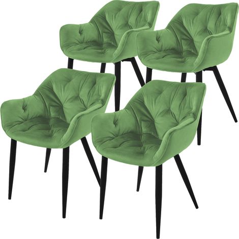ML-Design Set 4x Sillas de Comedor con Respaldo y Reposabrazos Asiento Ergonómico Acolchado Tapizado de Terciopelo Verde Salvia con Patas de Metal Sillón Diseño Moderno para Salón, Escritorio o Cocina (1/5)