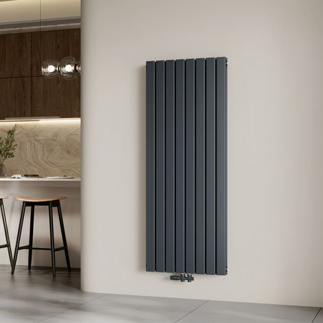 EMKE Heizkörper Flach Design Paneelheizkörper Mittelanschluss Vertikal, Doppellagig, Anthrazit, 160x62 cm, 1988 W Warmwasser Zentralheizung
