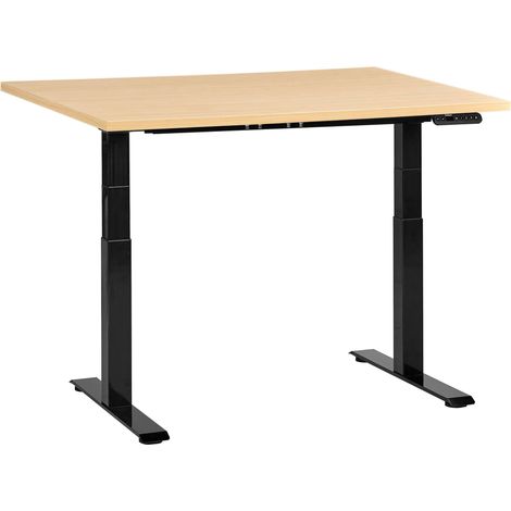 Bureau Électrique Hauteur Réglable Design Moderne Pieds Carrés 120 x 60 cm Plateau Marron Clair et Cadre Acier Noir DESTINES