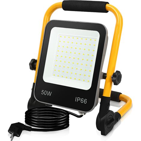 Randaco Faro LED da cantiere 50W 5100 lm luce fredda, proiettore LED con cavo da 3 m, impermeabile IP66, per uso interno ed esterno (1/5)