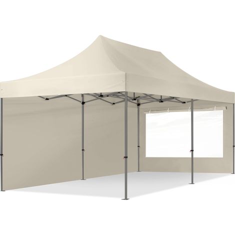 3x6m gazebo pieghevole con laterali (finestre panoramiche), PREMIUM acciaio, crema (1/5)