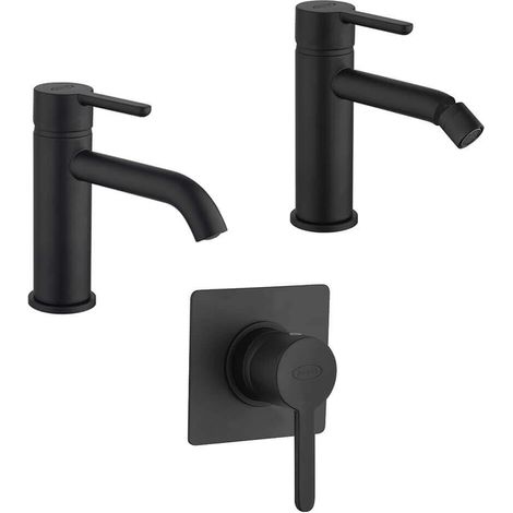 Miscelatori lavabo + bidet + incasso doccia Jacuzzi rubinetteria Sunset nero per piletta click clack (1/5)