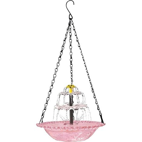 Abbeveratoio per uccelli sospeso con fontana solare, ciotola dispenser per uccelli selvatici, vassoio rotondo multifunzionale per esterni, balcone, giardino e cortile (1/5)