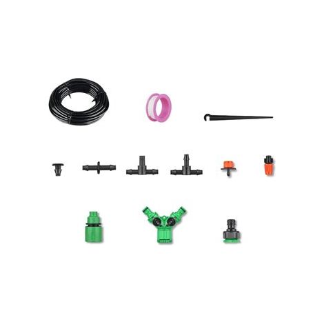 Sistema de riego por goteo (148 piezas) con manguera de 30 metros 1/4" fabricado en ABS y goma
