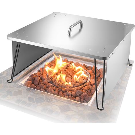 Déflecteur de Chaleur pour Foyer 64,5 x 64,5 x 37 cm, Diffuseur de Chaleur Carré pour Brasero à Bois, Acier Inoxydable, avec 4 Pieds Pliables, Poignée, Pare-chaleur de Brûleur, pour Feu de Camp (1/5)