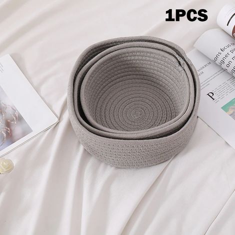 Panier de rangement tressé en corde de coton, forme elliptique, idéal pour la maison et le bureau, petits objets. Disponible en 3 tailles, lavable en machine, gris. (1/5)