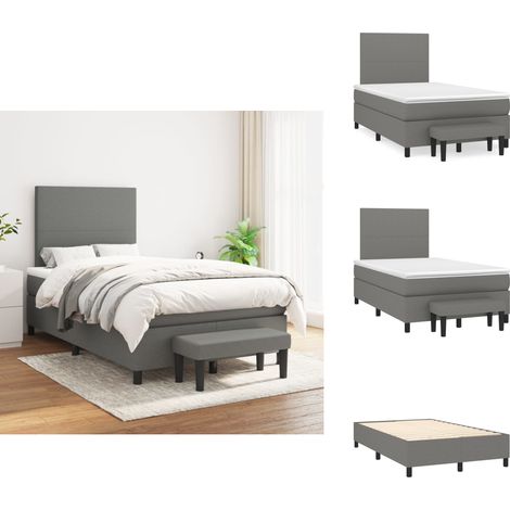 Sommier à lattes de lit avec matelas Gris foncé 120x200cm Tissu - Lit Plateforme - Lit Double - Matelas À Ressorts Ensachés - Têtière Ajustable - Canapé Lit (1/5)