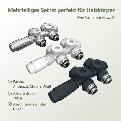 S'AFIELINA Multiblock Set für Heizkörper Anschlussarmatur für Badheizkörper, Anthrazit (1 St) Thermotstat Hahnblock Ventil Heizungszubehör Eck- und Durchgangsform (1/5)