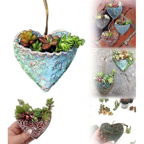 Pot De Fleurs - En Résine - Forme De Coeur - Pour Succulentes Et Cactus - Intérieur Extérieur - 10x10x4 Cm - 1 Pièce (1/5)