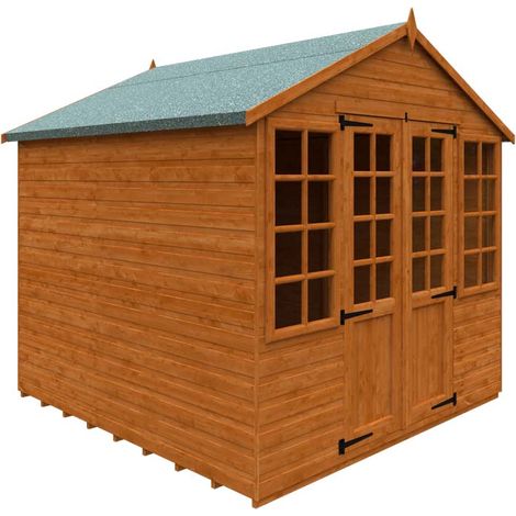 8 x 8 Feet Summerhouse 12mm Shed - Solid Wood/Softwood/Pine - L235 x W235 x H243.7 cm - Burnt Orange