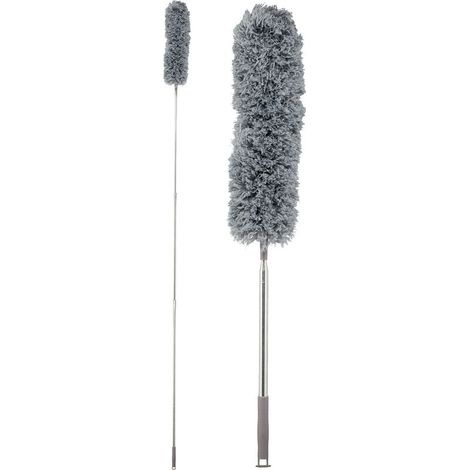 Relaxdays Plumeau, manche télescopique jusqu’à 2,5 m, lavable, souple, microfibre, ramasse-poussière, gris (1/5)
