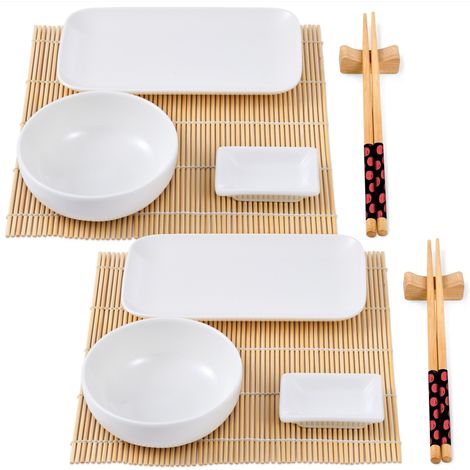 BERGNER Q3565 Set Sushi de 12 Pièces (Porcelaine + Bambou + Bois) Collection Foodies (1/5)