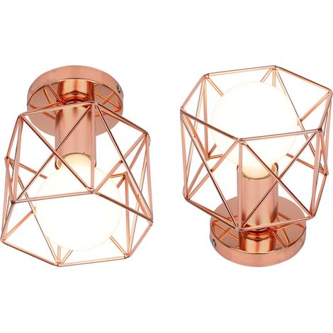 Retro Plafonnier Industrielle en Métal Carré Fer, Suspension Cage Cube Luminaire E27 pour Salon Chambre Café Bar Restaurent Entrée Couloir (Lot de 2 Or rose) BLOW (1/4)