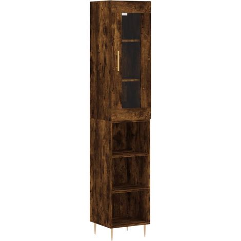 Buffet,Bahut,Meuble de Rangement haut Chêne fumé 34,5x34x180 cm Bois d'ingénierie CFW39265 (1/5)