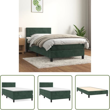 The Living Store Sommier à lattes de lit avec matelas Vert foncé 90x190 cm - Lit Tapissier - Lit Double - Lit Vert - Matelas À Ressorts Ensachés - Tête De Lit Ajustable (1/5)