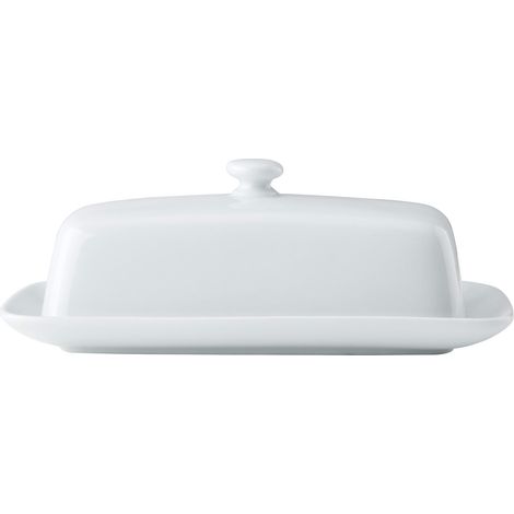 Mikasa Chalk Burriera in porcellana con coperchio, 21 cm  Burriera bianca per colazione e cena  Grande portaburro  Lavabile in lavastoviglie e in confezione regalo (1/4)
