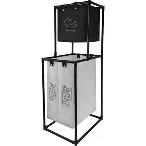 TrAdE Shop Traesio - Cesto Portabiancheria In Metallo Sacca Tessuto A 2 Livelli 2 Scomparti Salvaspazio 73346 - (1/3)