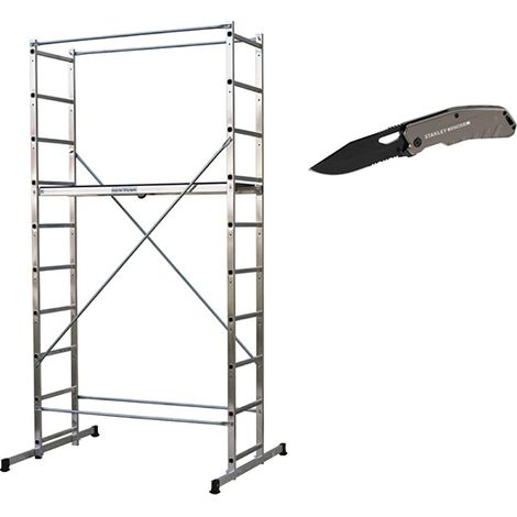 Echafaudage domestique: Hauteur de travail max 3.78m + Couteau de poche STANLEY - 203702-COUTEAU