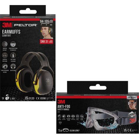 Pack 3M™ : Casque anti-bruit PELTOR™ X2A 31 dB EN 352 et Lunettes-masque de sécurité anti-buée 2891 Scotchgard EN 166