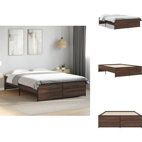 Cadre de lit sans matelas chêne marron 140x190 cm - Cadre De Lit - Lit Double - Lit En Bois - Lit Design - Literie (1/5)
