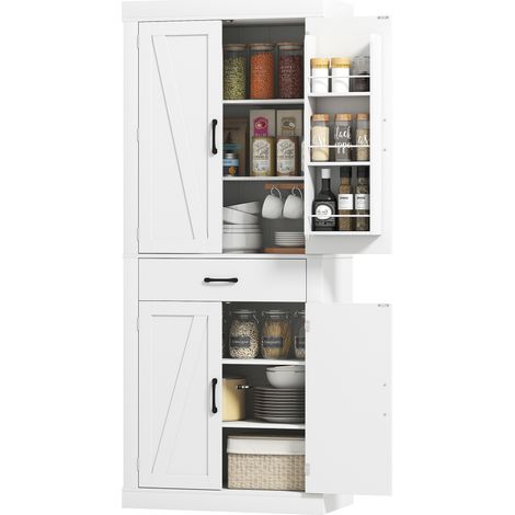 HOMCOM Dispensa Cucina Country con Armadietti, Ripiani e Cassetto Bianco