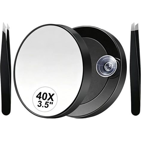 1Pcs Miroir Grossissant X40 Noir Avec Ventouse Et Pince A Epiler Resistante[BI126] (1/5)