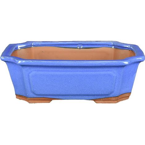Vaso per bonsai rettangolare in gres smaltato blu 27x20,5x8 cm - G4a