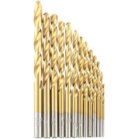 Jeu de 13 forets hélicoïdaux HSS plaqués titane, système métrique, 1,5-6,5 mm, haute qualité, pour le travail du bois et du métal. (1/5)