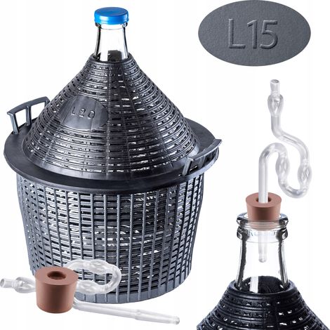 KADAX Glasballon-Set, Gärballon mit Kunststoffkorb und Gärzubehör, Gummi-stopfen, Gärröhrchen, schma (1/5)