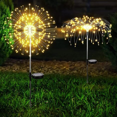 Lampes solaires de jardin, lot de 2, 120 LED effet feu d'artifice, étanches IP65, 8 modes, adaptées aux cours extérieures, balcons, pots de fleurs, pelouses, terrasses et décorations de chemins, lumiè