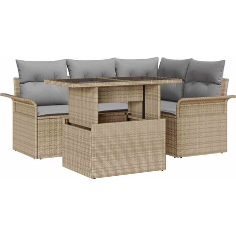 Maison Exclusive - Garten-Sofa-Set mit Kissen 5 pcs Beige Poly Ra