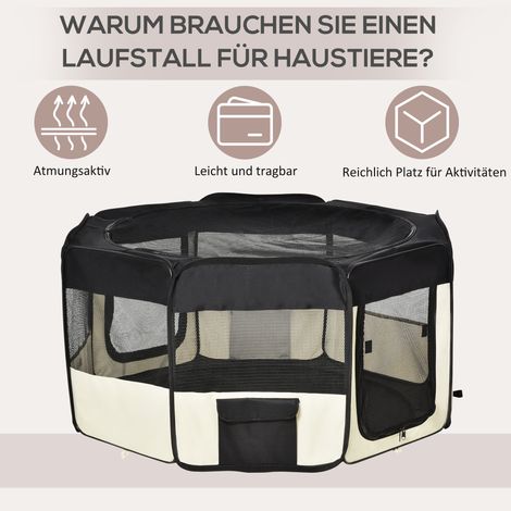 Parc pour chiots pliable, enclos à chien en filet respirant, Ø120 x 58H cm, noir et blanc crème (1/5)