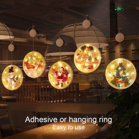 Guirlande lumineuse décorative à ventouses LED, lampe de Noël, guirlande lumineuse festive à piles, étoiles lumineuses pour fenêtre, guirlande lumineuse d'ambiance, 6 styles disponibles