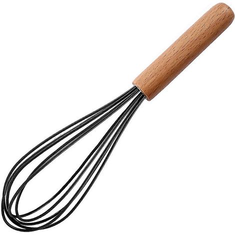 Batteur à œufs de 25 cm avec manche en bois, fouet réutilisable en silicone, mélangeur à œufs manuel, mousseur à lait pour la pâtisserie (1/5)
