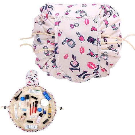 Sac Cosmétique de Stockage Paresseux,Pochette de Maquillage Imperméable à Cordon de Serrage Sac Portatif de Toilette de Voyage de Grande Capacité (Lipstick), (1/2)