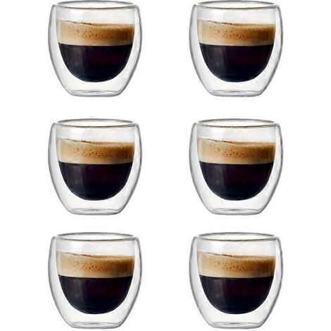 Ensemble de tasses à café en verre creux double paroi de 80 ml pour boire du thé, du café, etc. (1/4)