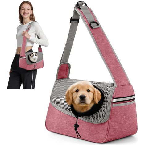 Sac de transport ajustable à bandoulière pour animaux gris rose