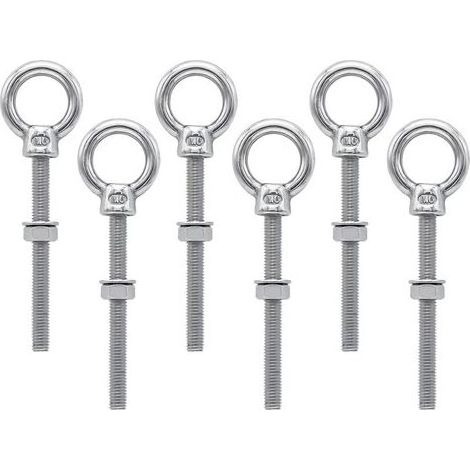 Lot de 6 boulons à œil M6 en acier inoxydable 304 – Longueur 91mm – Filetage 60mm pour fixation sécurisée – Résistance à la corrosion (1/5)