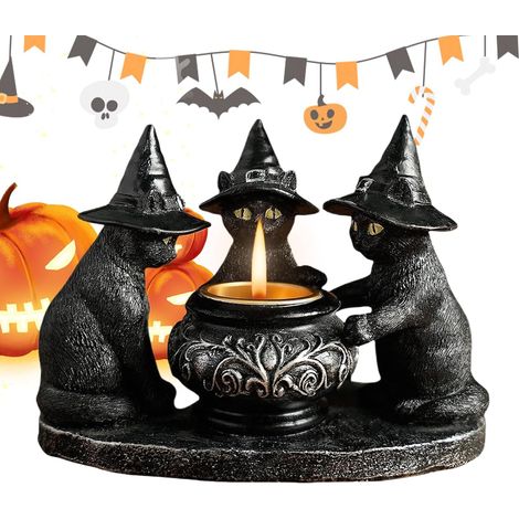 Portacandele di Halloween, portacandele a forma di gatto strega, decorazione gotica, ornamento, centrotavola, arredamento per la casa, perfetto per la cucina, la sala da pranzo, la camera da letto, il (1/5)