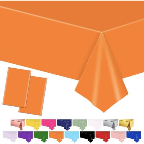 2 nappes Orange 137x274cm plastique jetable pour fêtes et usage domestique