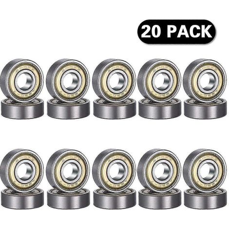 20 roulements à billes 608 ZZ, roulements à billes miniatures à gorge profonde 608ZZ en métal à double blindage pour skateboard et imprimante 3D (1/4)