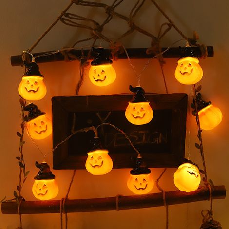 Guirlande lumineuse citrouille d'Halloween (lanternes/LED à visage souriant) – Citrouilles à chapeau de sorcière (1/2)