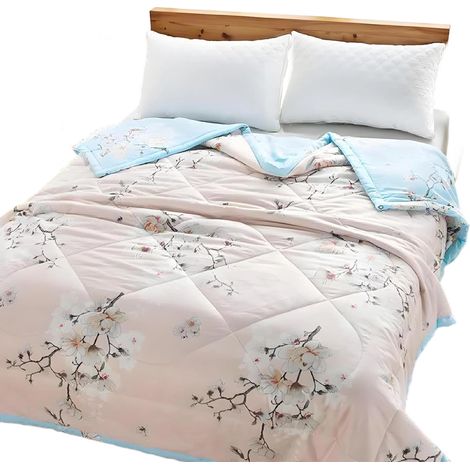 Couvre-lit - Microfibre - 200x220 cm - Réversible - Motif Fleur De Prunier - 2 Personnes