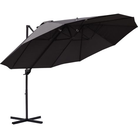 Parasol double 270 x 445 x 260 cm, grand parasol inclinable avec manivelle pour une ouverture et une fermeture faciles, gris (1/5)