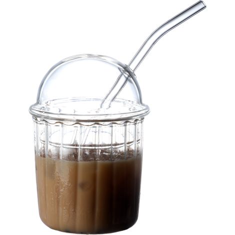 Tasse en verre de 450ml avec couvercle et paille, réutilisable, résistante à la chaleur, boisson chaude et froide, pour café, lait, transparente (1/5)