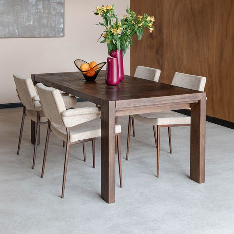 Table à manger 6 personnes 180x90x75 cm en bois noyer (1/5)