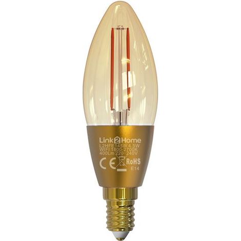 Link2Home L2HFE145W Wi-Fi LED SES (E14) Candle Filament Dimmable Bulb, White 400 lm 4.5W LTHFE145W (1/3)